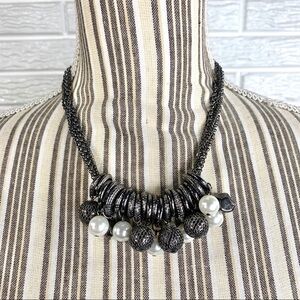 Chunky Dark Grey & White Beaded Statement Necklace
